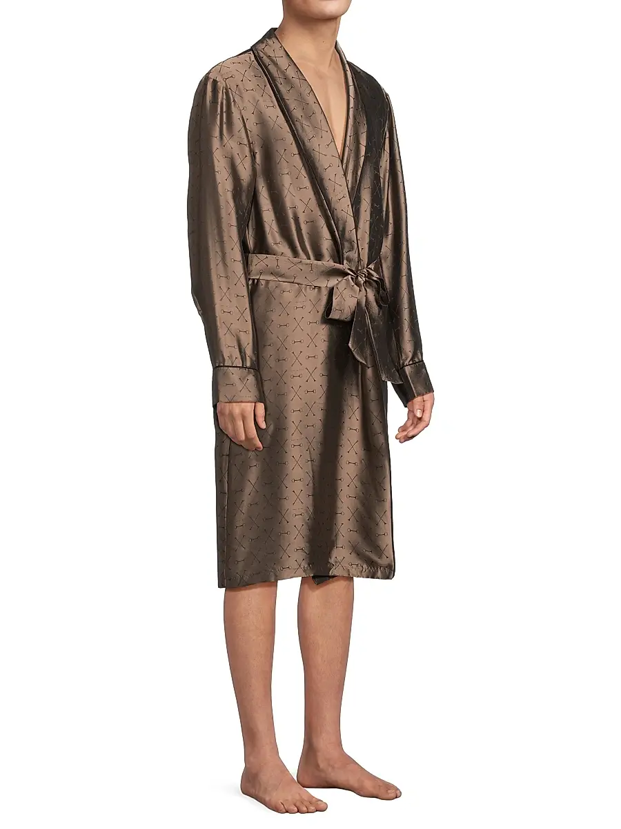 Fleur du Mal Men's Logo Jacquard Silk-Blend Robe | Thumbnail 4 Fleur du Mal Men's Logo Jacquard Silk-Blend Robe | Thumbnail 4