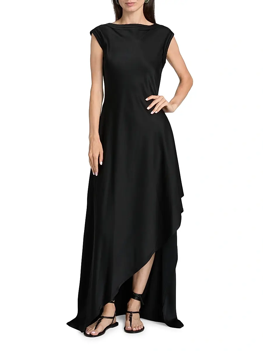 Jason Wu Collection Women's Asymmetric Satin Fit & Flare Gown - Black | Thumbnail 3 Jason Wu Collection Women's Asymmetric Satin Fit & Flare Gown - Black | Thumbnail 3