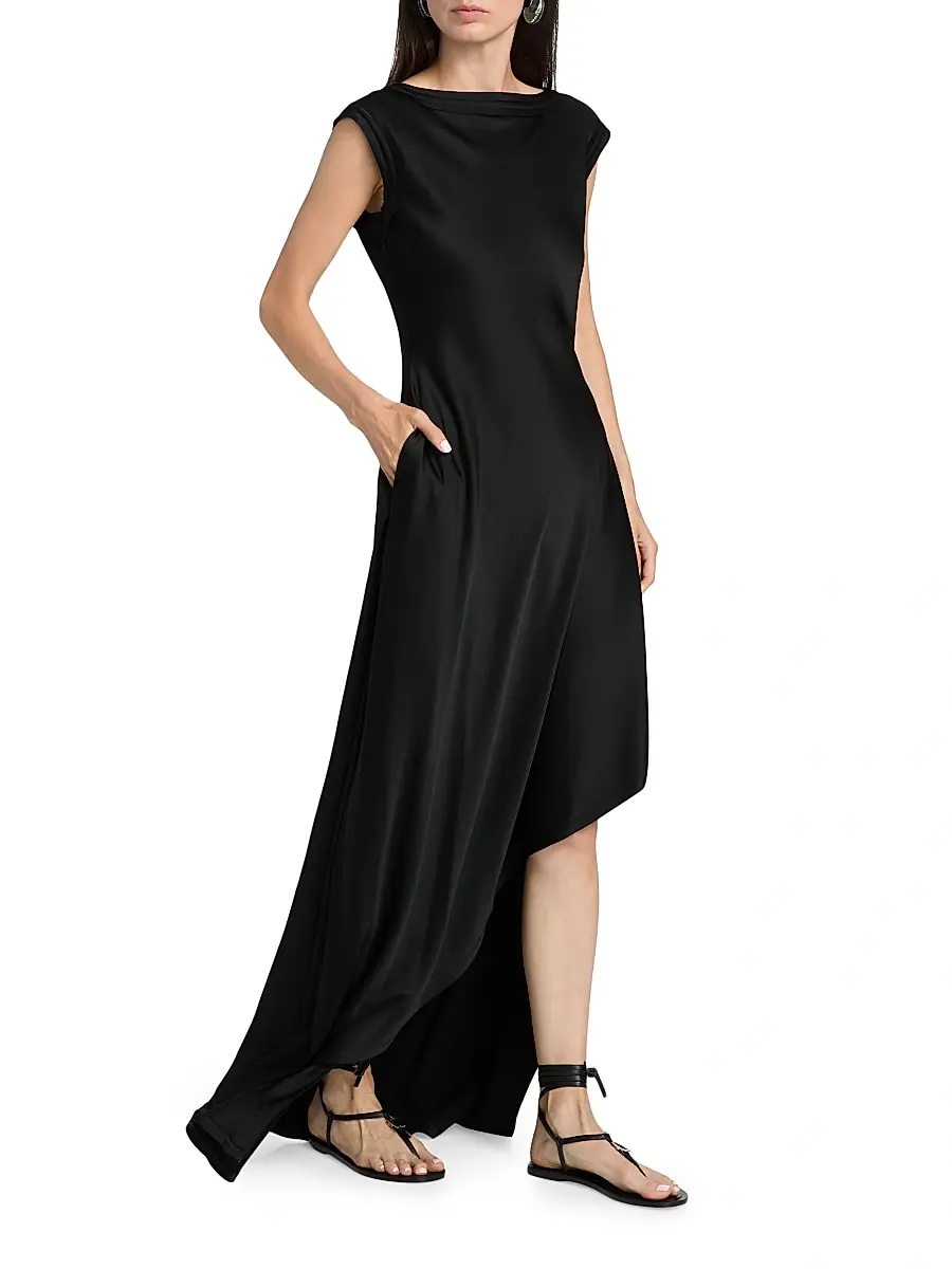 Jason Wu Collection Women's Asymmetric Satin Fit & Flare Gown - Black | Thumbnail 4 Jason Wu Collection Women's Asymmetric Satin Fit & Flare Gown - Black | Thumbnail 4