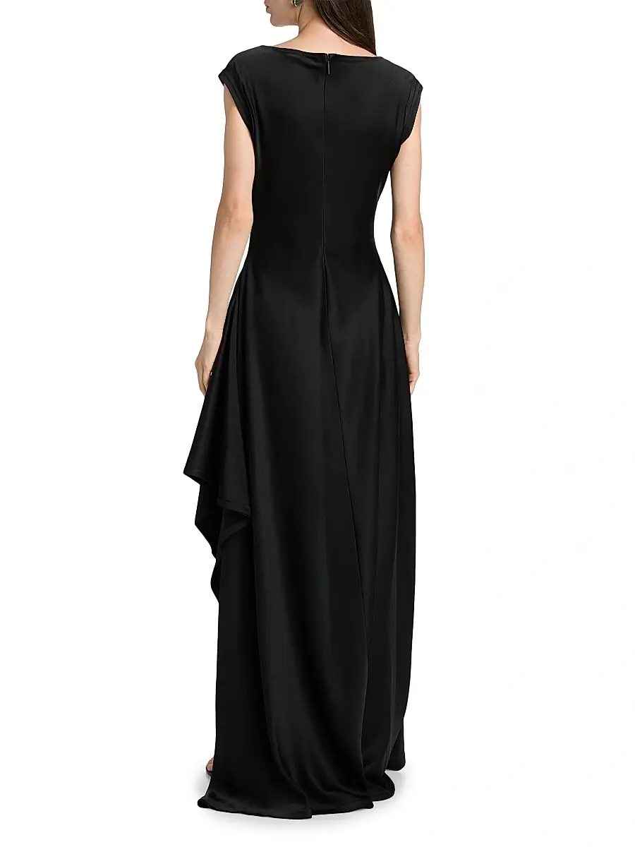Jason Wu Collection Women's Asymmetric Satin Fit & Flare Gown - Black | Thumbnail 5 Jason Wu Collection Women's Asymmetric Satin Fit & Flare Gown - Black | Thumbnail 5