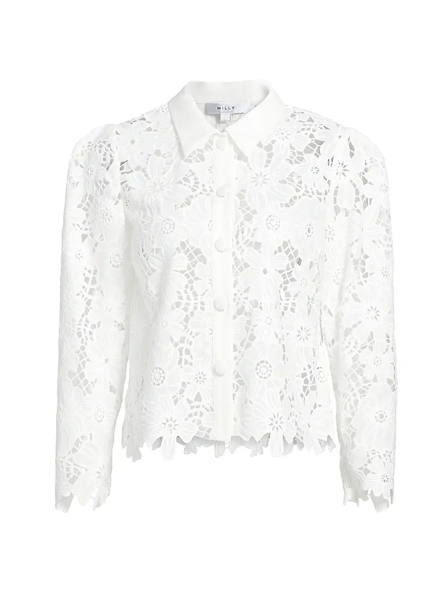 Milly Women's June Lace Button-Front Shirt - White | Image 1 Milly Women's June Lace Button-Front Shirt - White | Image 1