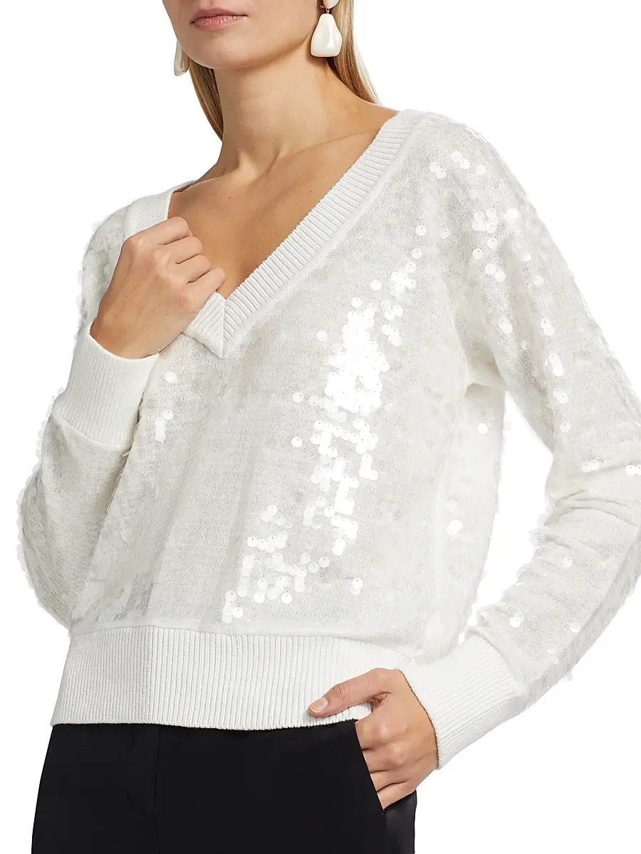 Milly Women's Ilaria Sequined V-Neck Sweater | Thumbnail 6 Milly Women's Ilaria Sequined V-Neck Sweater | Thumbnail 6