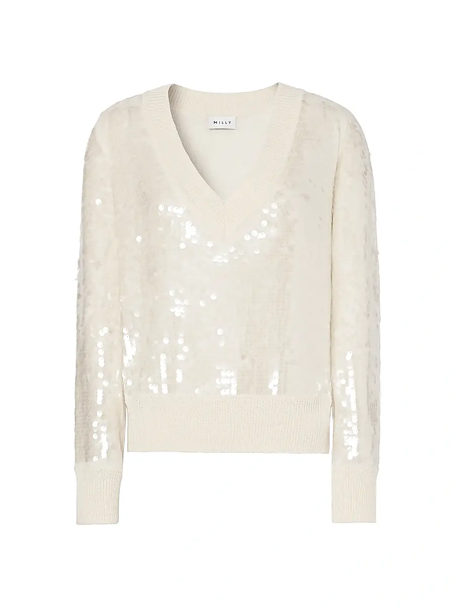 Milly Women's Ilaria Sequined V-Neck Sweater - Ecru | Image 1 Milly Women's Ilaria Sequined V-Neck Sweater - Ecru | Image 1
