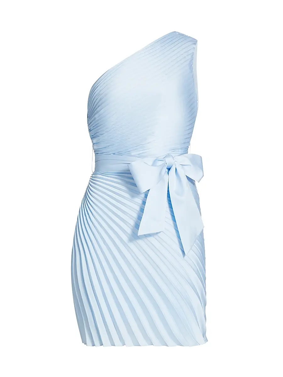 Milly Women's Estie Satin Pleated One-Shoulder Minidress - Ice Blue | Image 1 Milly Women's Estie Satin Pleated One-Shoulder Minidress - Ice Blue | Image 1