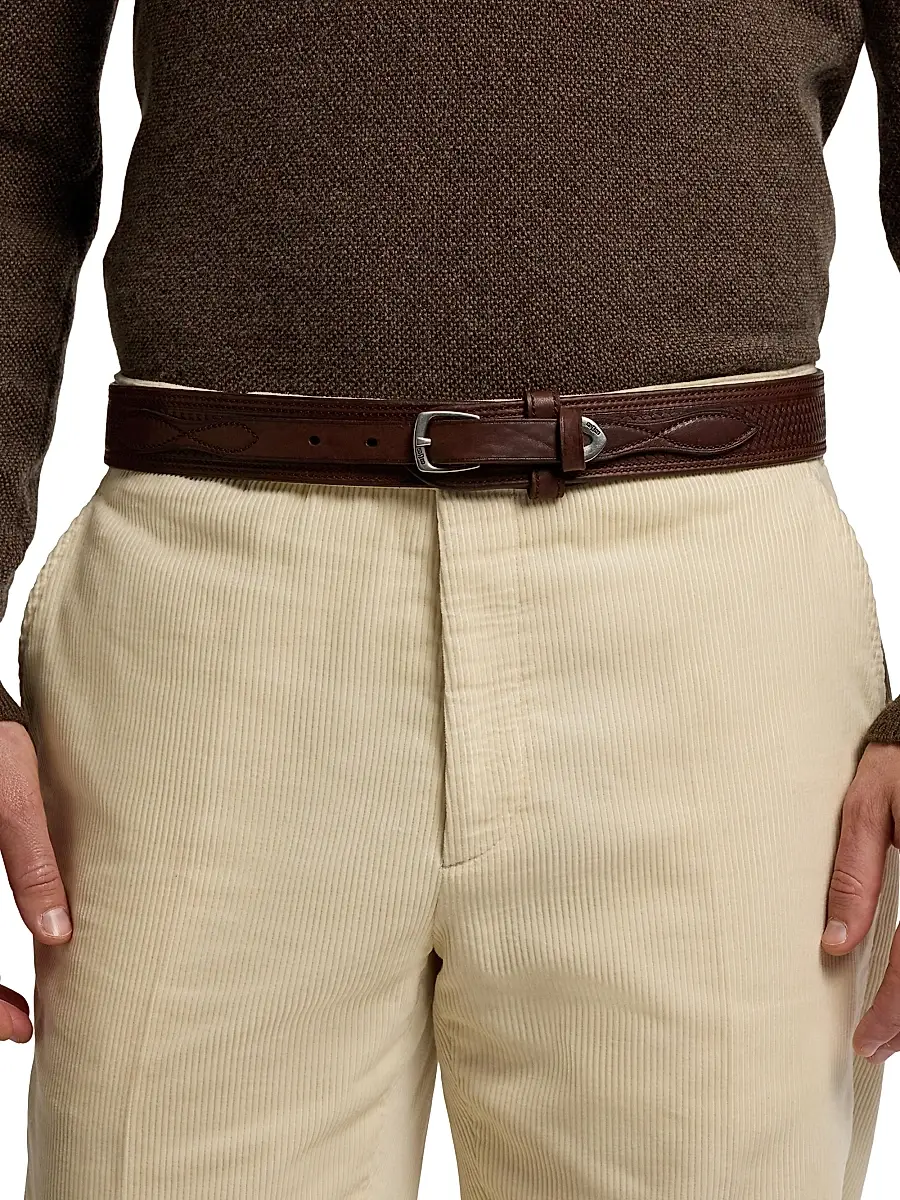 Polo Ralph Lauren Men's Western Woven Leather Belt | Thumbnail 2 Polo Ralph Lauren Men's Western Woven Leather Belt | Thumbnail 2