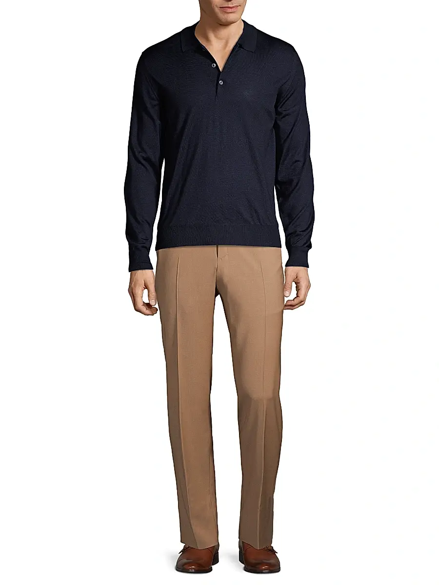 Brioni Men's Long-Sleeve Knit Polo | Thumbnail 2