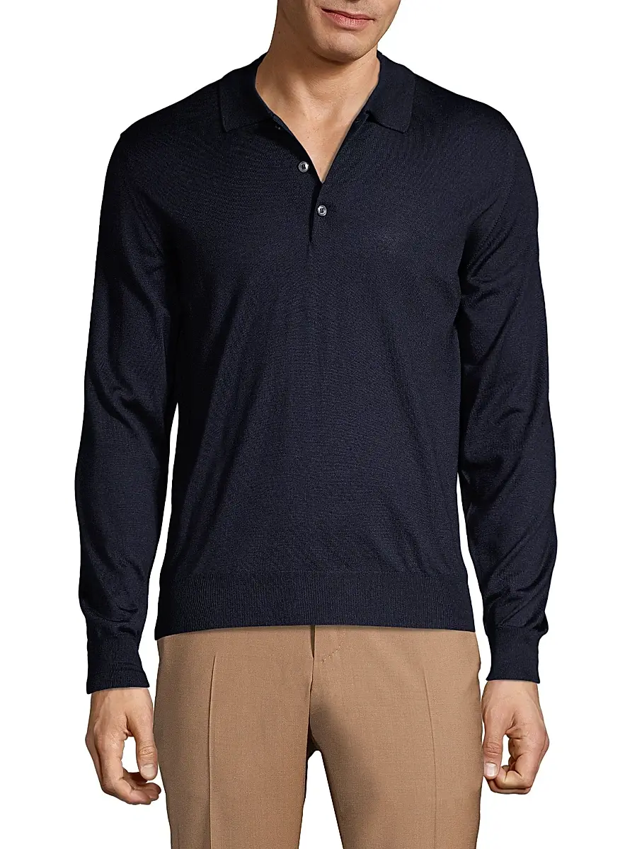 Brioni Men's Long-Sleeve Knit Polo | Thumbnail 3
