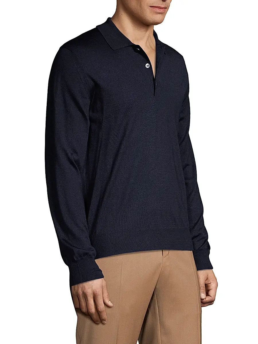 Brioni Men's Long-Sleeve Knit Polo | Thumbnail 4