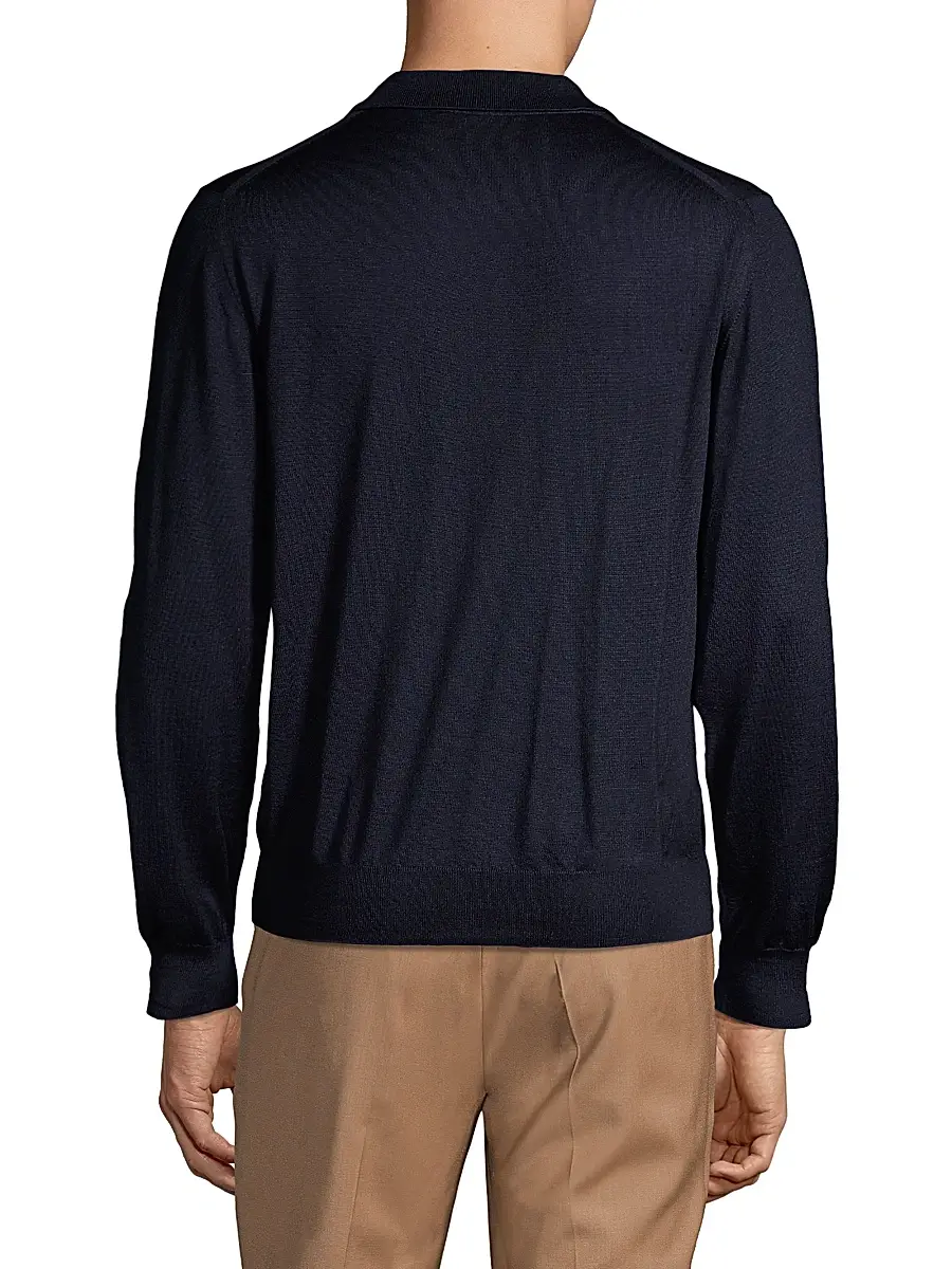 Brioni Men's Long-Sleeve Knit Polo | Thumbnail 5