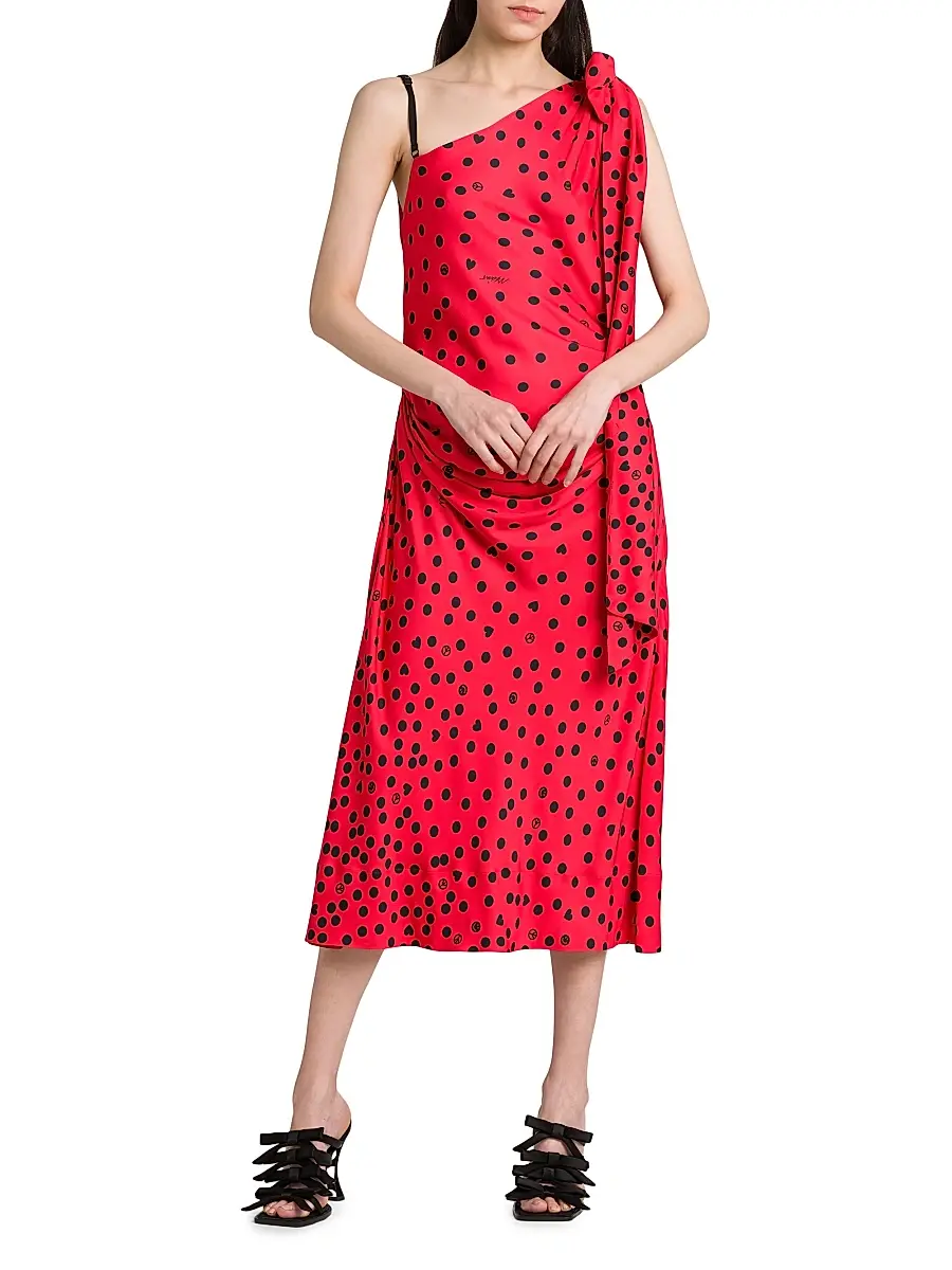 MOSCHINO Women's Polka Dot Bow One-Shoulder Midi-Dress | Thumbnail 2 MOSCHINO Women's Polka Dot Bow One-Shoulder Midi-Dress | Thumbnail 2