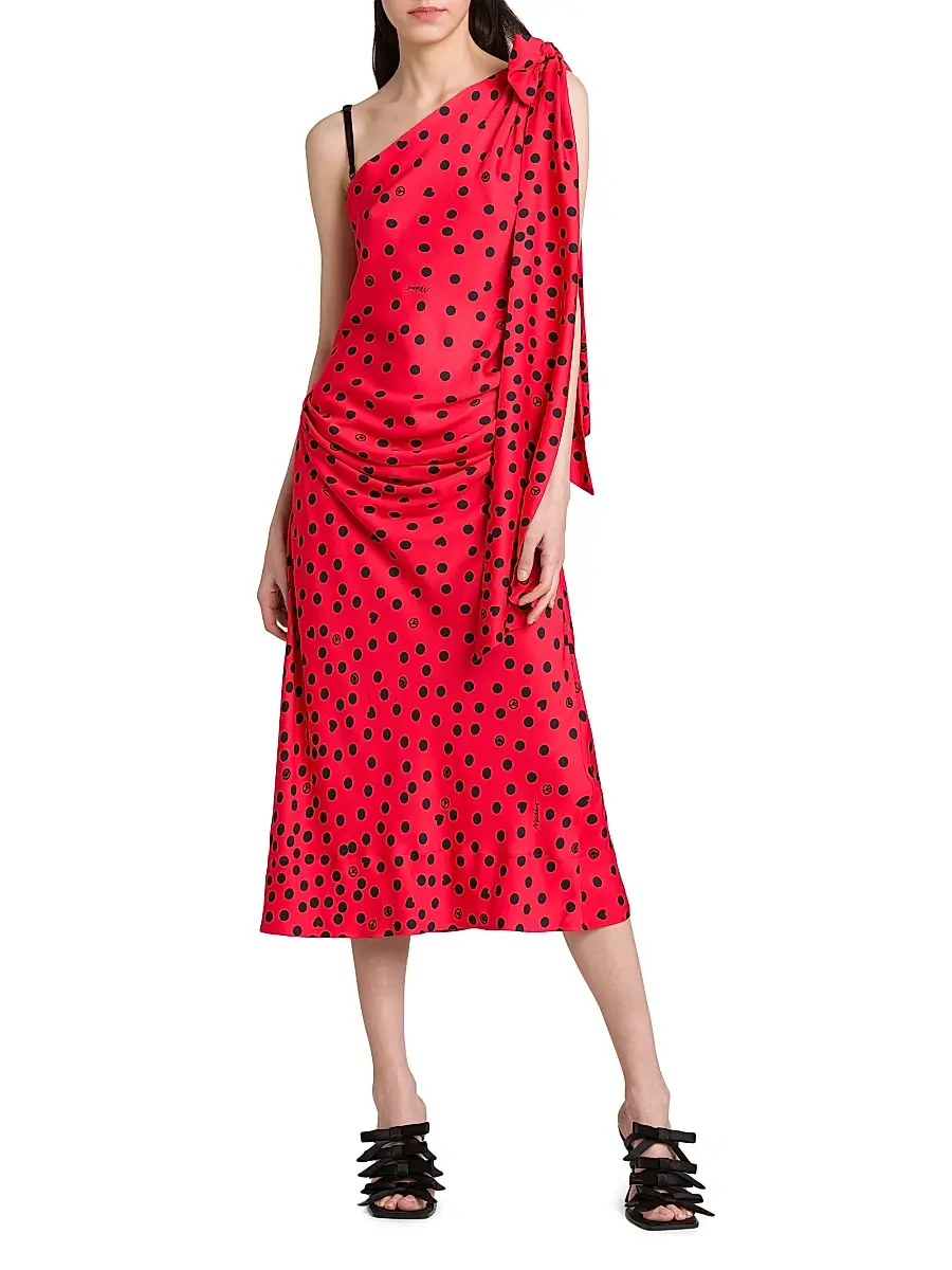 MOSCHINO Women's Polka Dot Bow One-Shoulder Midi-Dress | Thumbnail 3 MOSCHINO Women's Polka Dot Bow One-Shoulder Midi-Dress | Thumbnail 3