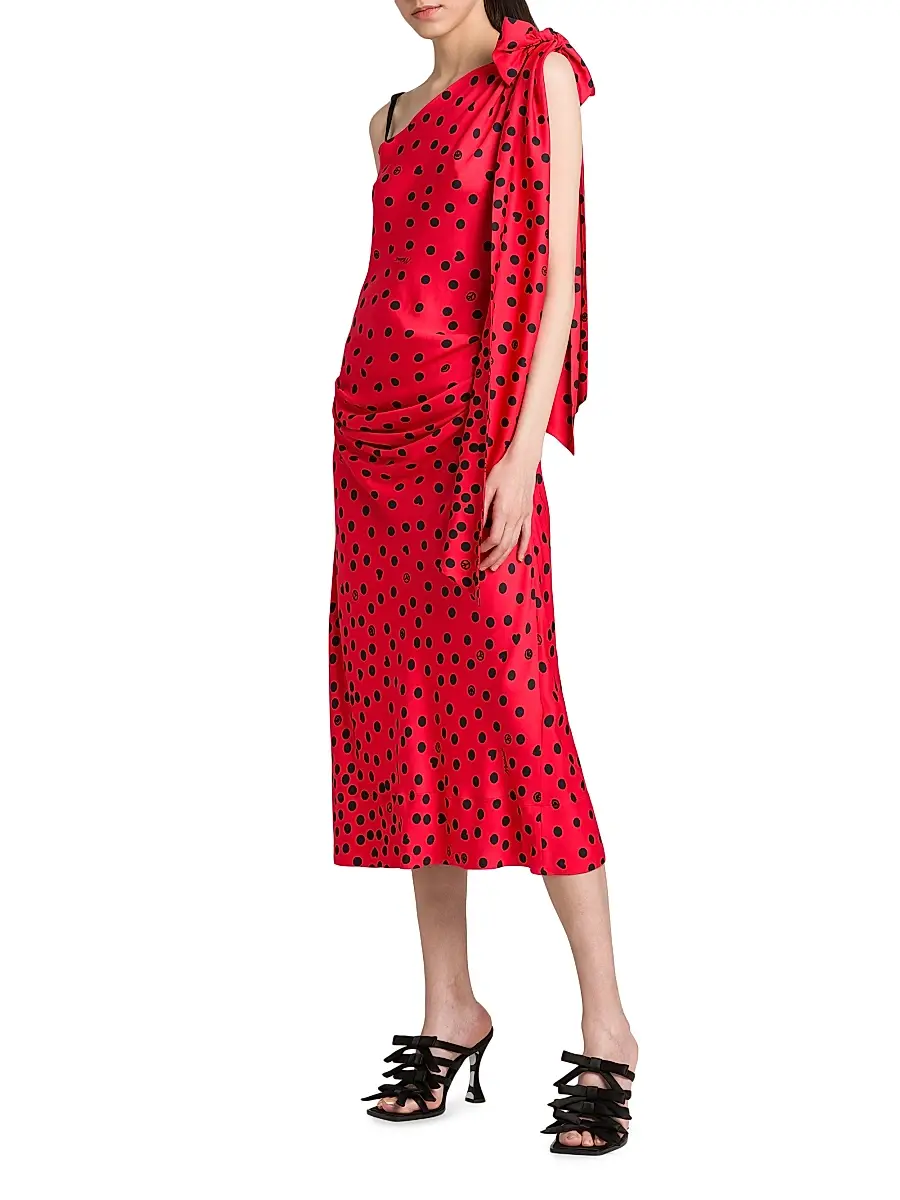 MOSCHINO Women's Polka Dot Bow One-Shoulder Midi-Dress | Thumbnail 4 MOSCHINO Women's Polka Dot Bow One-Shoulder Midi-Dress | Thumbnail 4