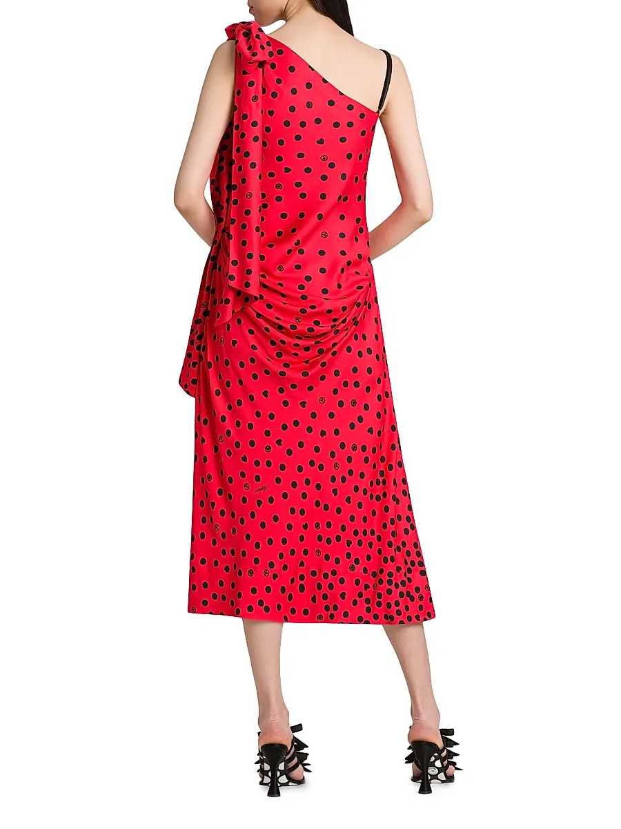 MOSCHINO Women's Polka Dot Bow One-Shoulder Midi-Dress | Thumbnail 5 MOSCHINO Women's Polka Dot Bow One-Shoulder Midi-Dress | Thumbnail 5