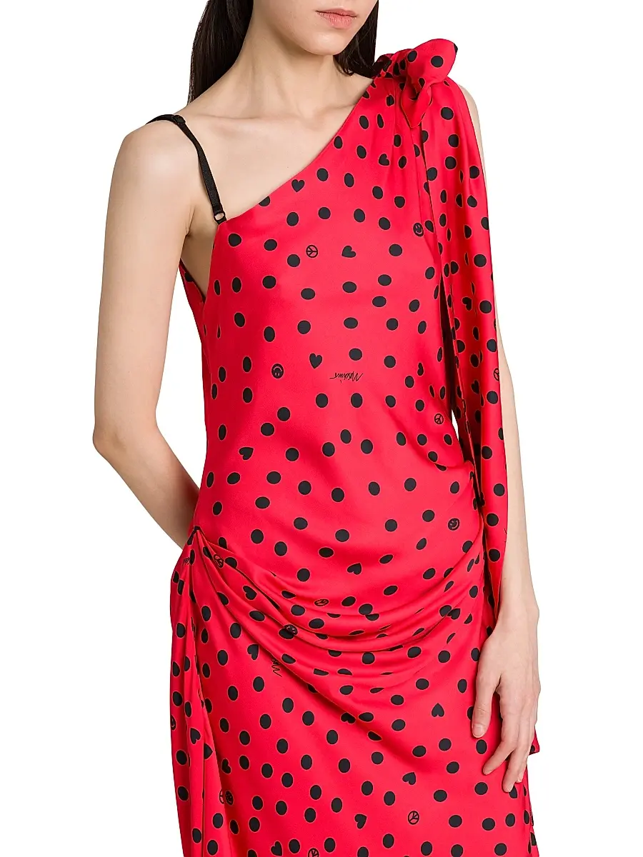 MOSCHINO Women's Polka Dot Bow One-Shoulder Midi-Dress | Thumbnail 6 MOSCHINO Women's Polka Dot Bow One-Shoulder Midi-Dress | Thumbnail 6