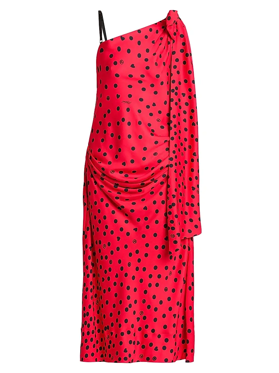 MOSCHINO Women's Polka Dot Bow One-Shoulder Midi-Dress - Multi Red | Image 1 MOSCHINO Women's Polka Dot Bow One-Shoulder Midi-Dress - Multi Red | Image 1