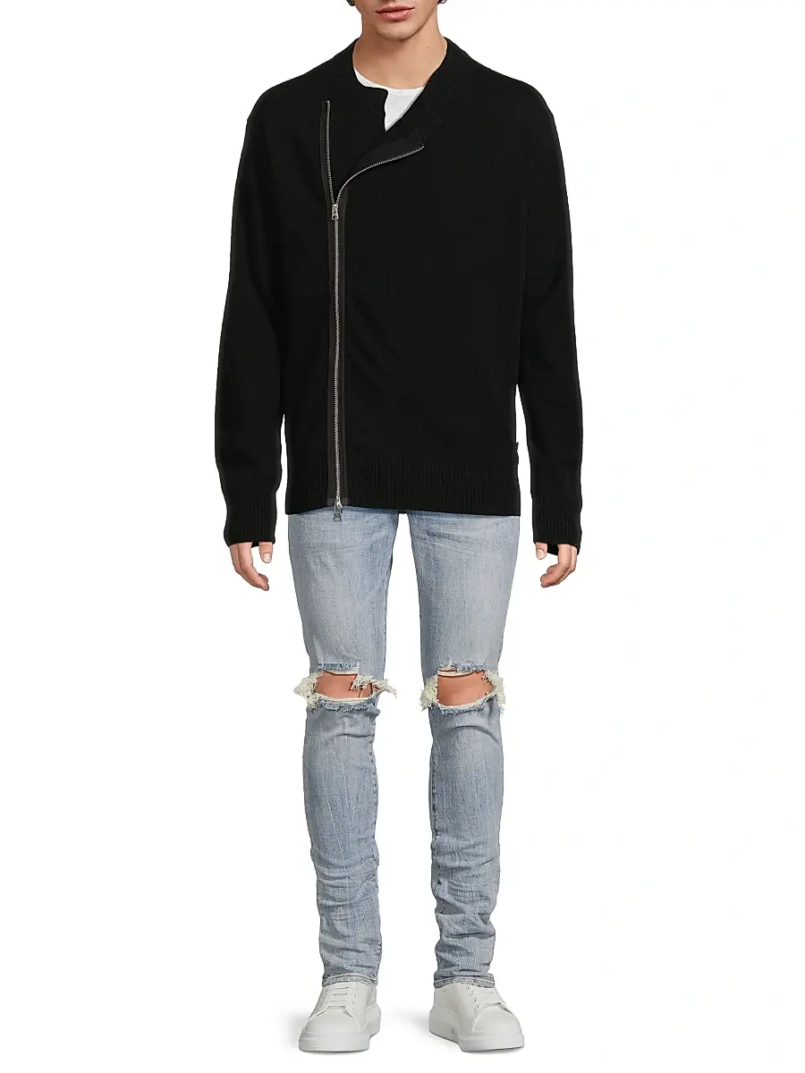 Sacai Men's Wool Zip-Front Cardigan | Thumbnail 2 Sacai Men's Wool Zip-Front Cardigan | Thumbnail 2