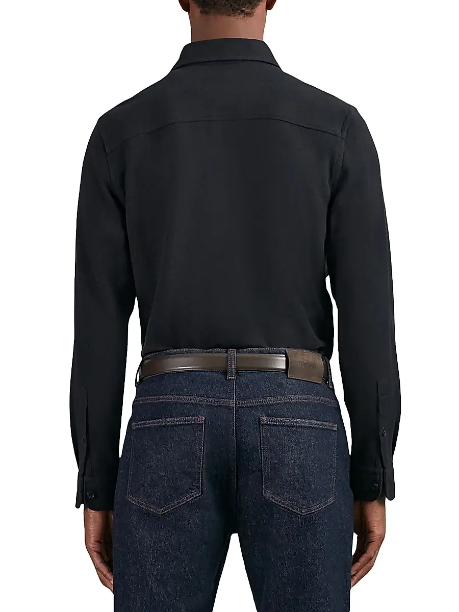 Reiss Men's Forsithe Textured Cotton-Blend Overshirt - Navy | Thumbnail 3 Reiss Men's Forsithe Textured Cotton-Blend Overshirt - Navy | Thumbnail 3