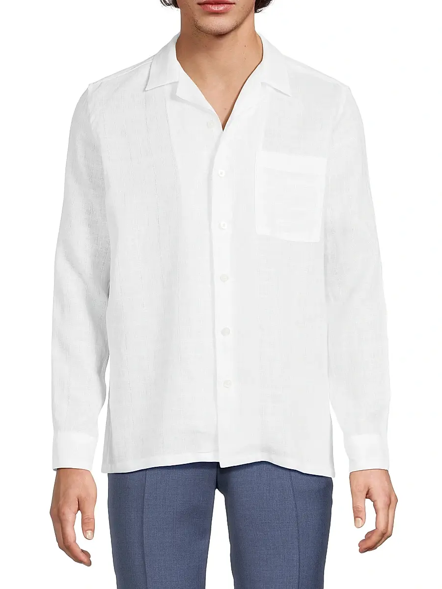 Canali Men's Linen Modern Fit Shirt | Thumbnail 3 Canali Men's Linen Modern Fit Shirt | Thumbnail 3