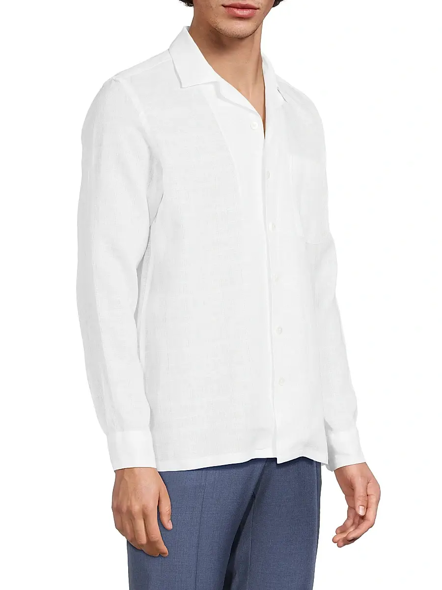 Canali Men's Linen Modern Fit Shirt | Thumbnail 4 Canali Men's Linen Modern Fit Shirt | Thumbnail 4