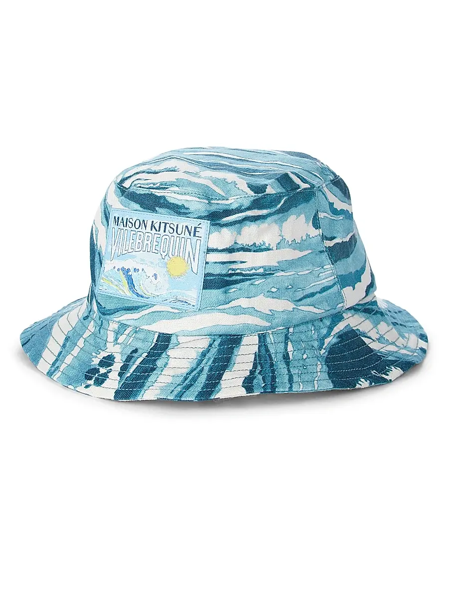 Vilebrequin Men's x Maison Kitsuné Boheme Wave Cotton Bucket Hat - Blue | Image 1 Vilebrequin Men's x Maison Kitsuné Boheme Wave Cotton Bucket Hat - Blue | Image 1