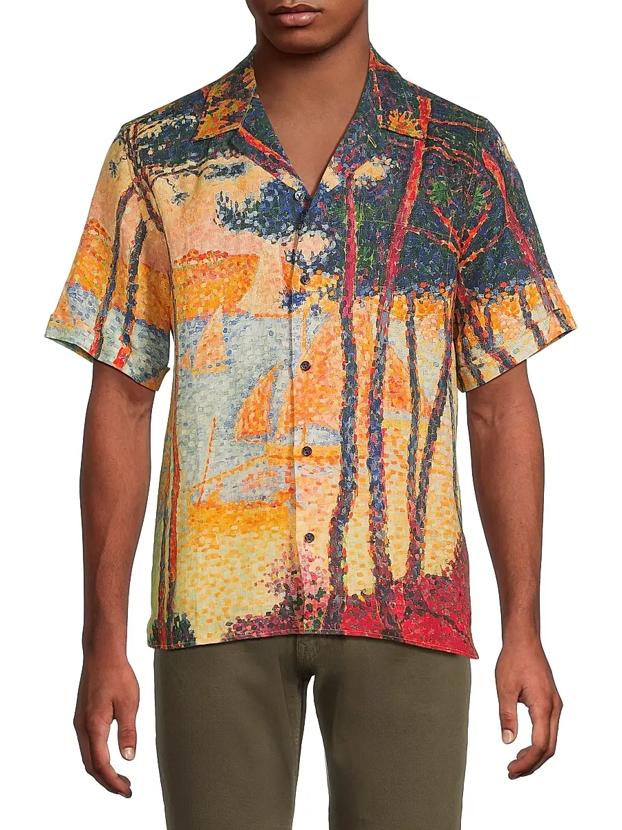 Vilebrequin Men's Sailboat Linen Shirt | Thumbnail 3 Vilebrequin Men's Sailboat Linen Shirt | Thumbnail 3
