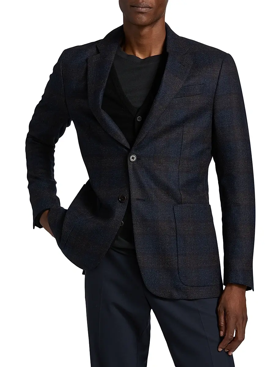 Emporio Armani Men's Patch Pocket Plaid Wool Sport Coat | Thumbnail 3 Emporio Armani Men's Patch Pocket Plaid Wool Sport Coat | Thumbnail 3