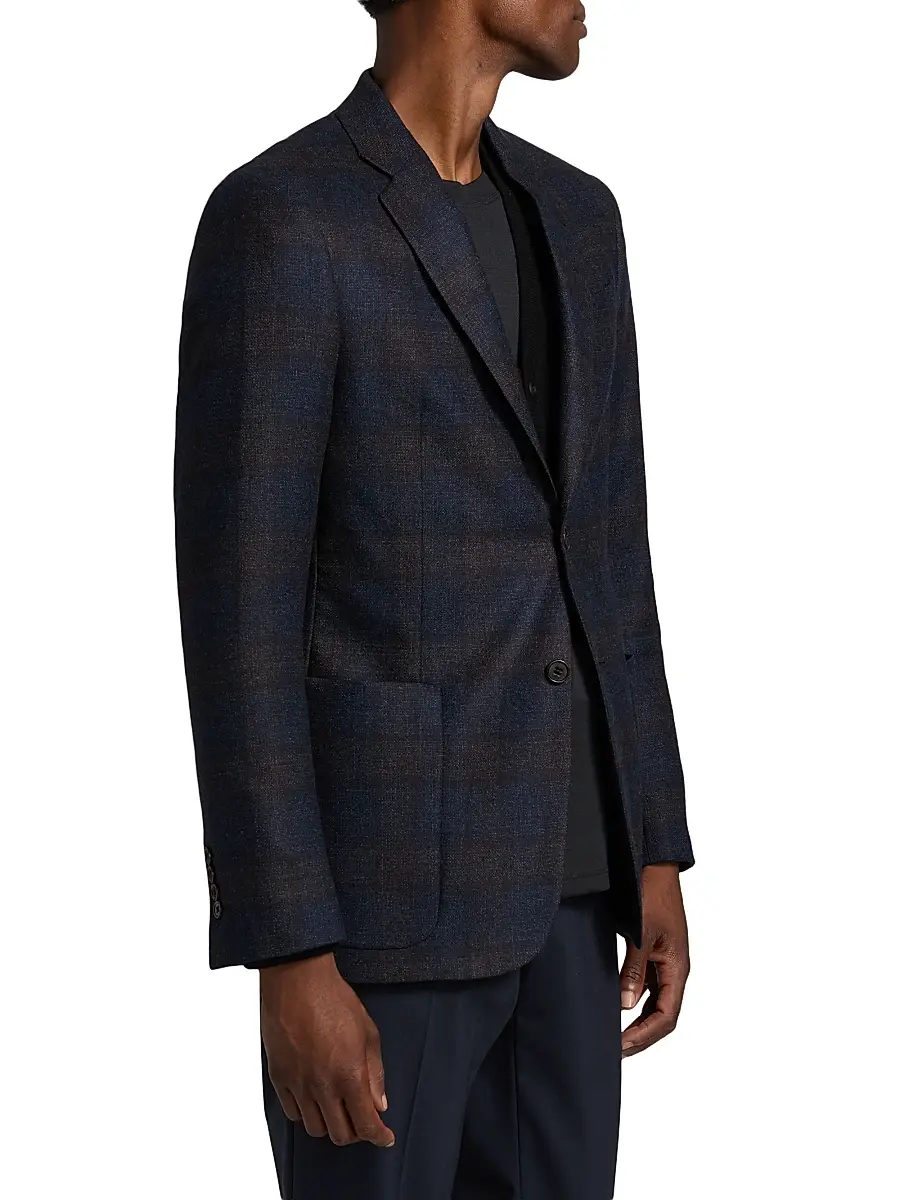 Emporio Armani Men's Patch Pocket Plaid Wool Sport Coat | Thumbnail 4 Emporio Armani Men's Patch Pocket Plaid Wool Sport Coat | Thumbnail 4