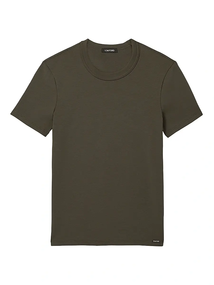 TOM FORD Men's Stretch-Cotton Crewneck T-Shirt - Green | Image 1 TOM FORD Men's Stretch-Cotton Crewneck T-Shirt - Green | Image 1