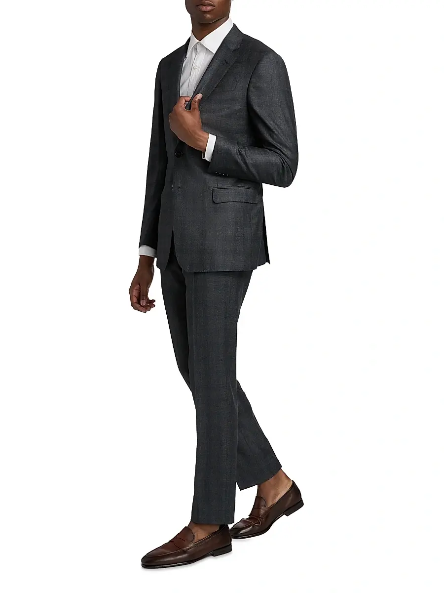 Giorgio Armani Men's Windowpane Plaid Wool-Cashmere Suit - Dark Grey Blue | Thumbnail 2 Giorgio Armani Men's Windowpane Plaid Wool-Cashmere Suit - Dark Grey Blue | Thumbnail 2