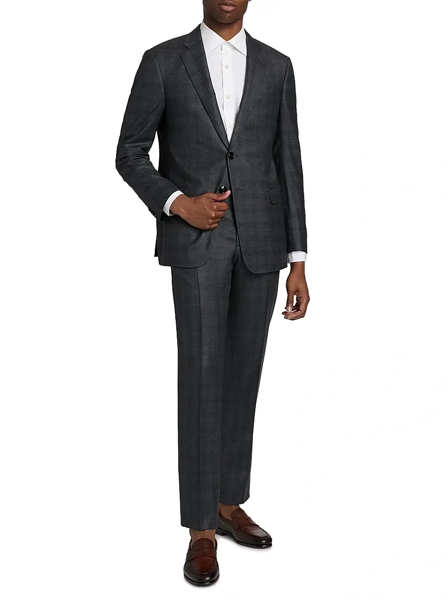Giorgio Armani Men's Windowpane Plaid Wool-Cashmere Suit - Dark Grey Blue | Thumbnail 3 Giorgio Armani Men's Windowpane Plaid Wool-Cashmere Suit - Dark Grey Blue | Thumbnail 3