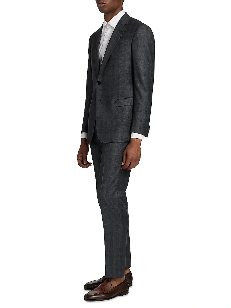 Giorgio Armani Men's Windowpane Plaid Wool-Cashmere Suit - Dark Grey Blue | Thumbnail 4 Giorgio Armani Men's Windowpane Plaid Wool-Cashmere Suit - Dark Grey Blue | Thumbnail 4