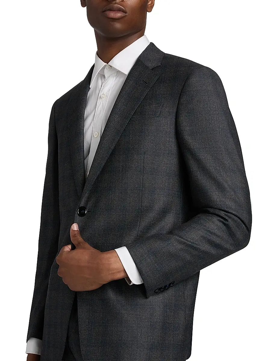 Giorgio Armani Men's Windowpane Plaid Wool-Cashmere Suit - Dark Grey Blue | Thumbnail 6 Giorgio Armani Men's Windowpane Plaid Wool-Cashmere Suit - Dark Grey Blue | Thumbnail 6