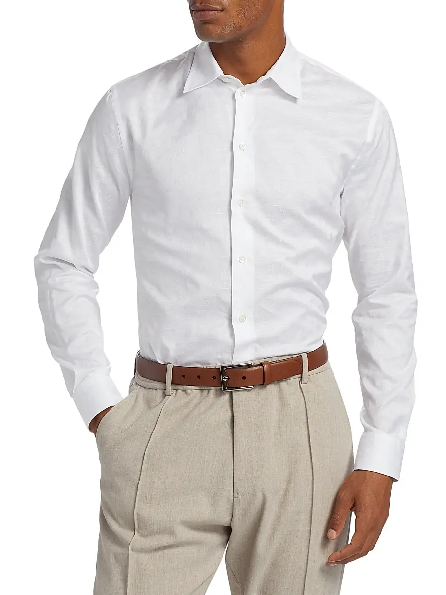 Emporio Armani Men's Tonal Cotton Shirt | Thumbnail 3 Emporio Armani Men's Tonal Cotton Shirt | Thumbnail 3