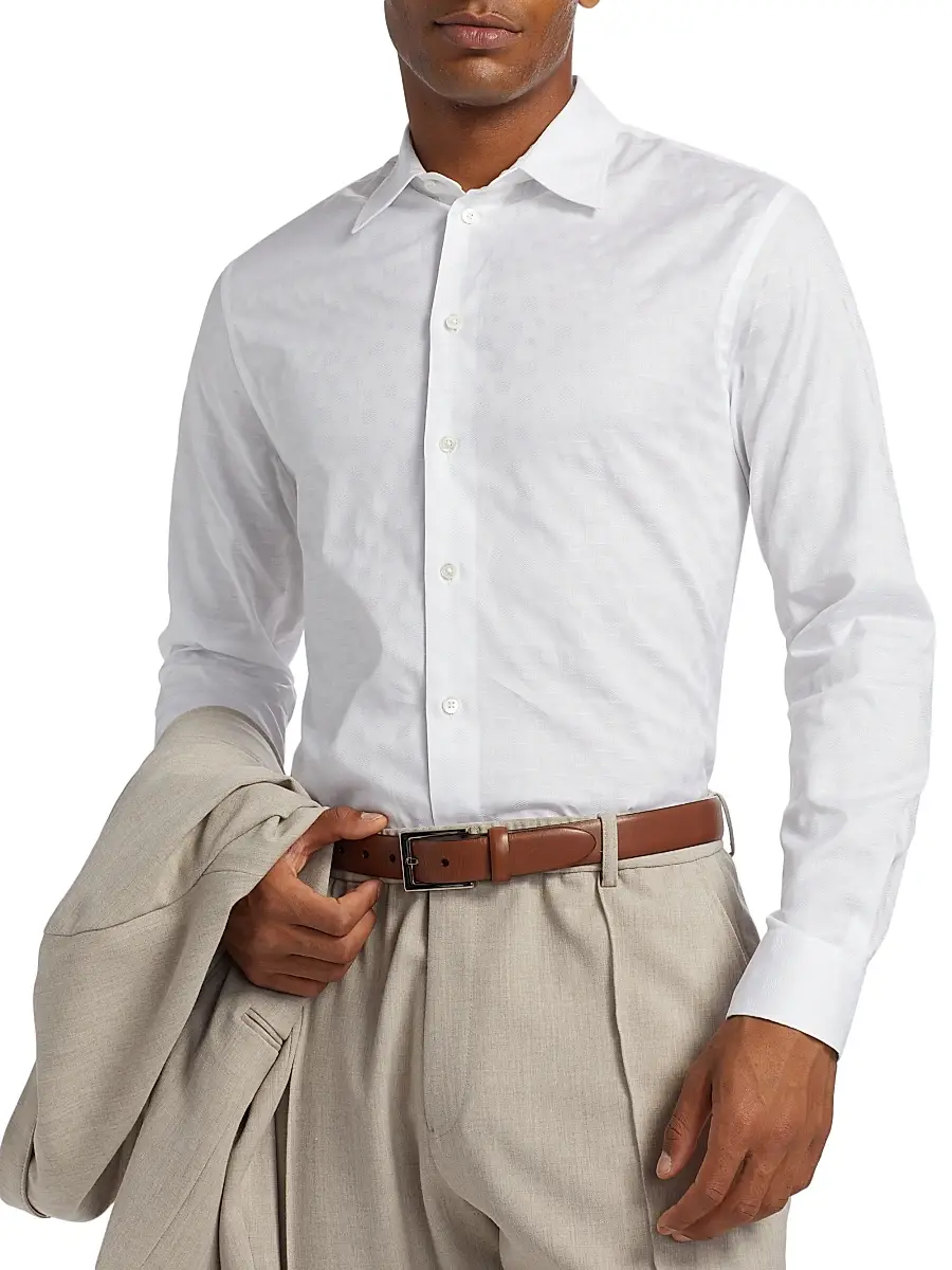 Emporio Armani Men's Tonal Cotton Shirt | Thumbnail 6 Emporio Armani Men's Tonal Cotton Shirt | Thumbnail 6