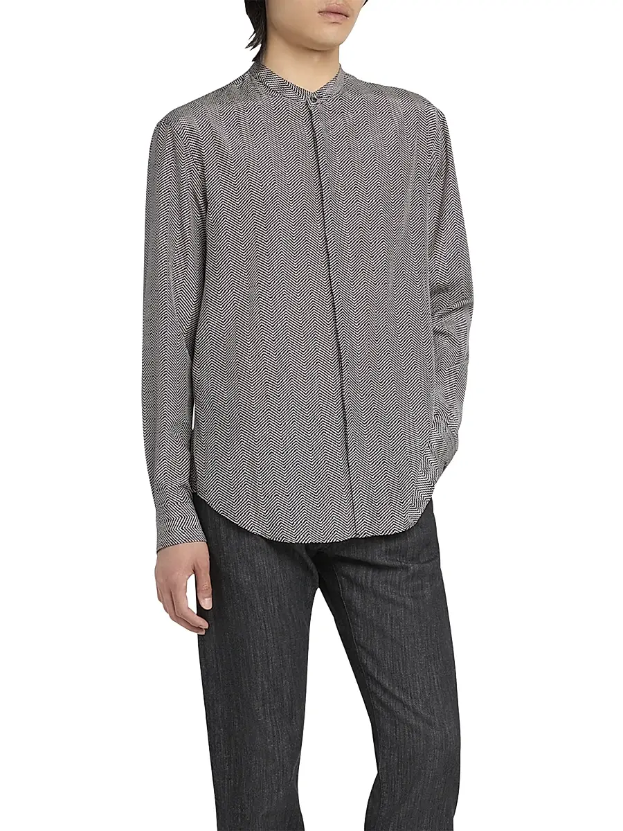 Giorgio Armani Men's Wavy Chevron-Print Silk-Cotton Shirt | Thumbnail 3 Giorgio Armani Men's Wavy Chevron-Print Silk-Cotton Shirt | Thumbnail 3