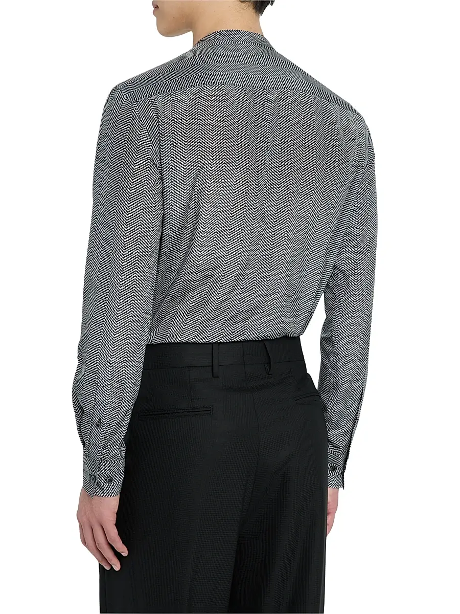 Giorgio Armani Men's Wavy Chevron-Print Silk-Cotton Shirt | Thumbnail 4 Giorgio Armani Men's Wavy Chevron-Print Silk-Cotton Shirt | Thumbnail 4