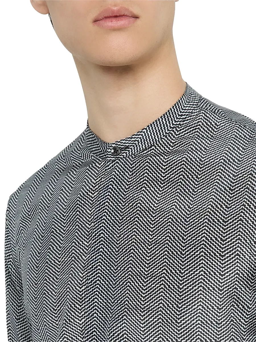 Giorgio Armani Men's Wavy Chevron-Print Silk-Cotton Shirt | Thumbnail 5 Giorgio Armani Men's Wavy Chevron-Print Silk-Cotton Shirt | Thumbnail 5
