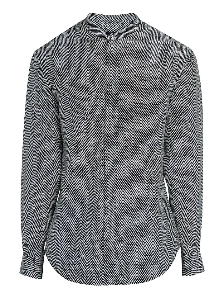 Men's Wavy Chevron-Print Silk-Cotton Shirt Men's Wavy Chevron-Print Silk-Cotton Shirt