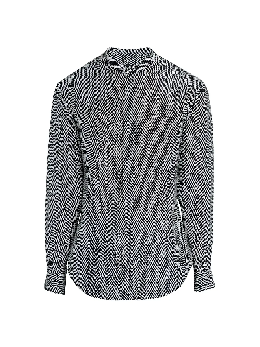 Giorgio Armani Men's Wavy Chevron-Print Silk-Cotton Shirt - Black - Size 17 | Image 1 Giorgio Armani Men's Wavy Chevron-Print Silk-Cotton Shirt - Black - Size 17 | Image 1