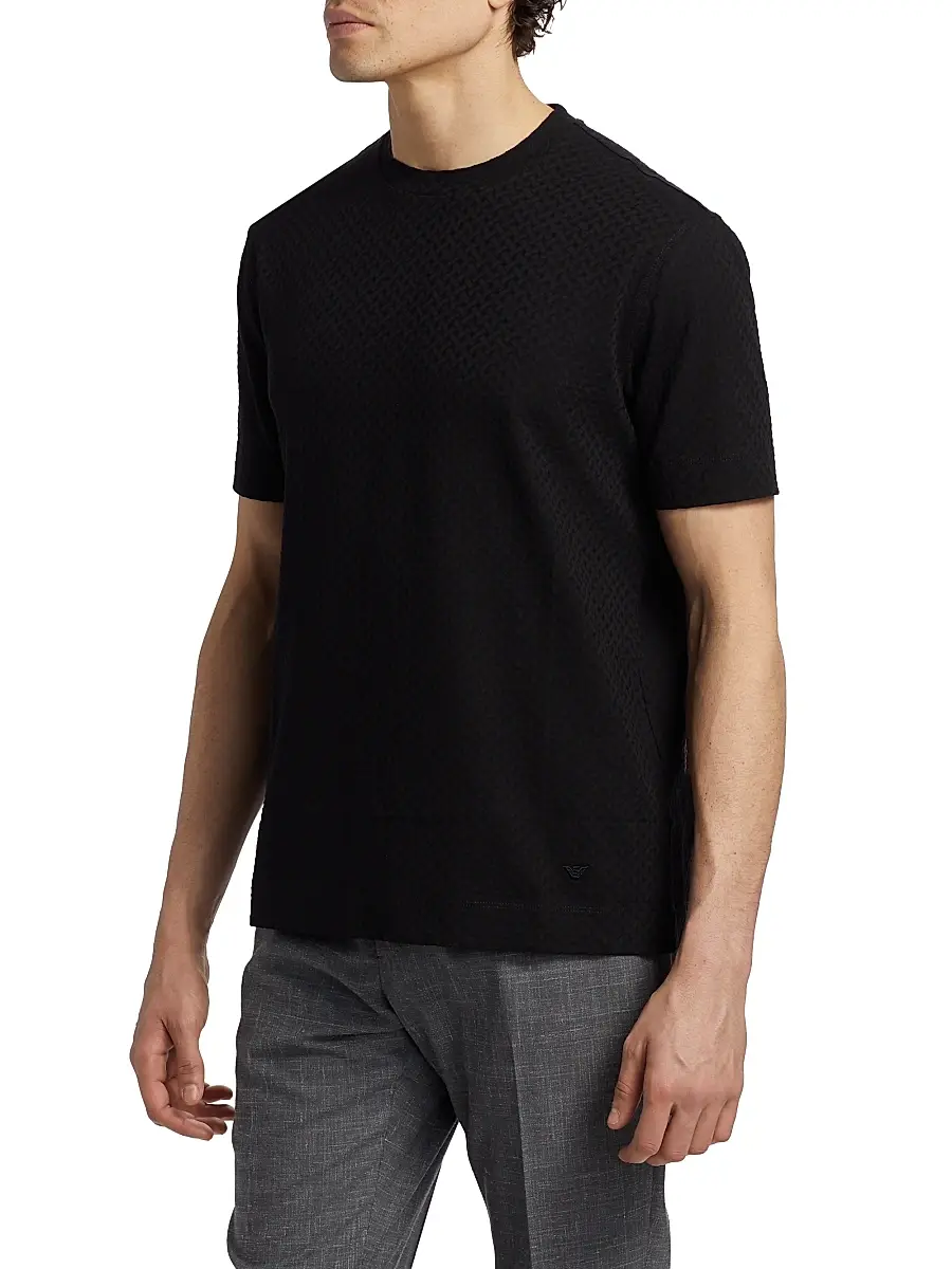 Emporio Armani Men's Basket-Weave Cotton T-Shirt | Thumbnail 4 Emporio Armani Men's Basket-Weave Cotton T-Shirt | Thumbnail 4