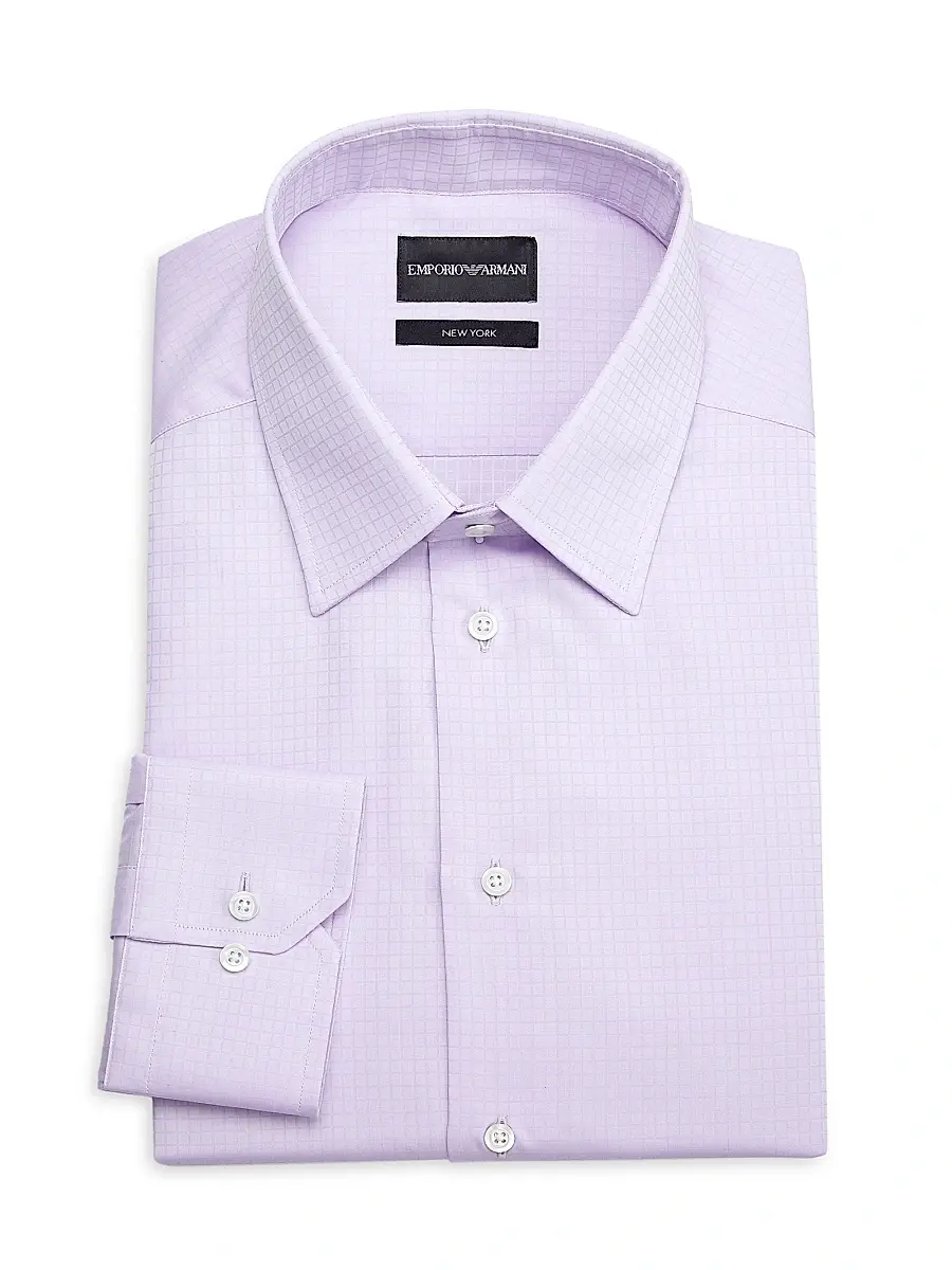 Emporio Armani Men's Box Plaid Cotton Dress Shirt | Thumbnail 2 Emporio Armani Men's Box Plaid Cotton Dress Shirt | Thumbnail 2