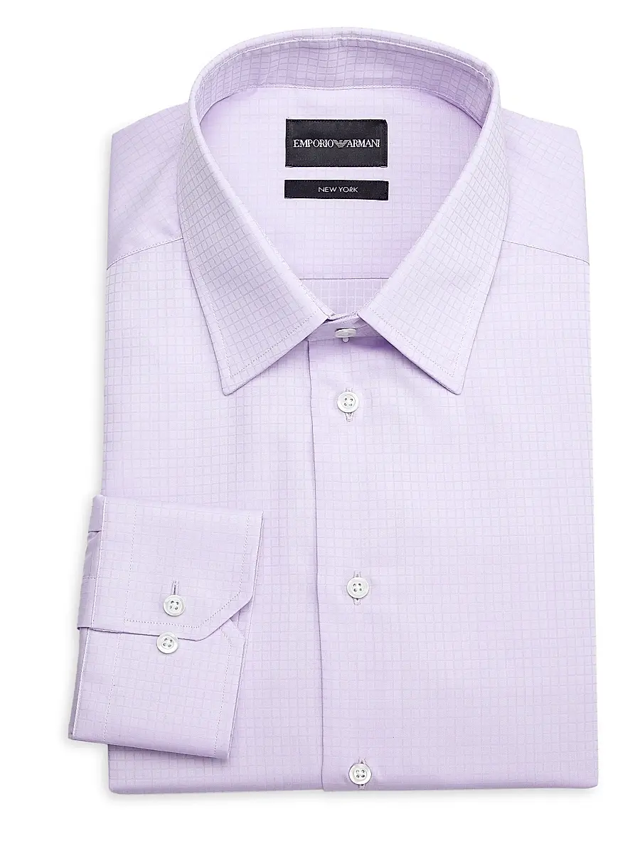Emporio Armani Men's Box Plaid Cotton Dress Shirt - Lilac - Size 16.5 | Image 1 Emporio Armani Men's Box Plaid Cotton Dress Shirt - Lilac - Size 16.5 | Image 1