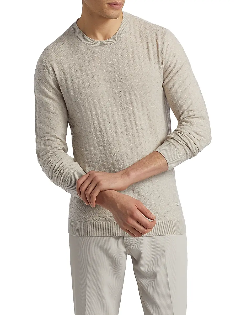 Emporio Armani Men's Tonal Basket-Weave Virgin Wool Sweater | Thumbnail 3