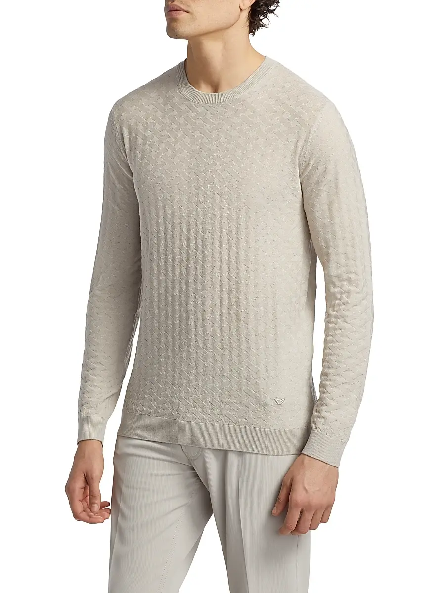 Emporio Armani Men's Tonal Basket-Weave Virgin Wool Sweater | Thumbnail 4