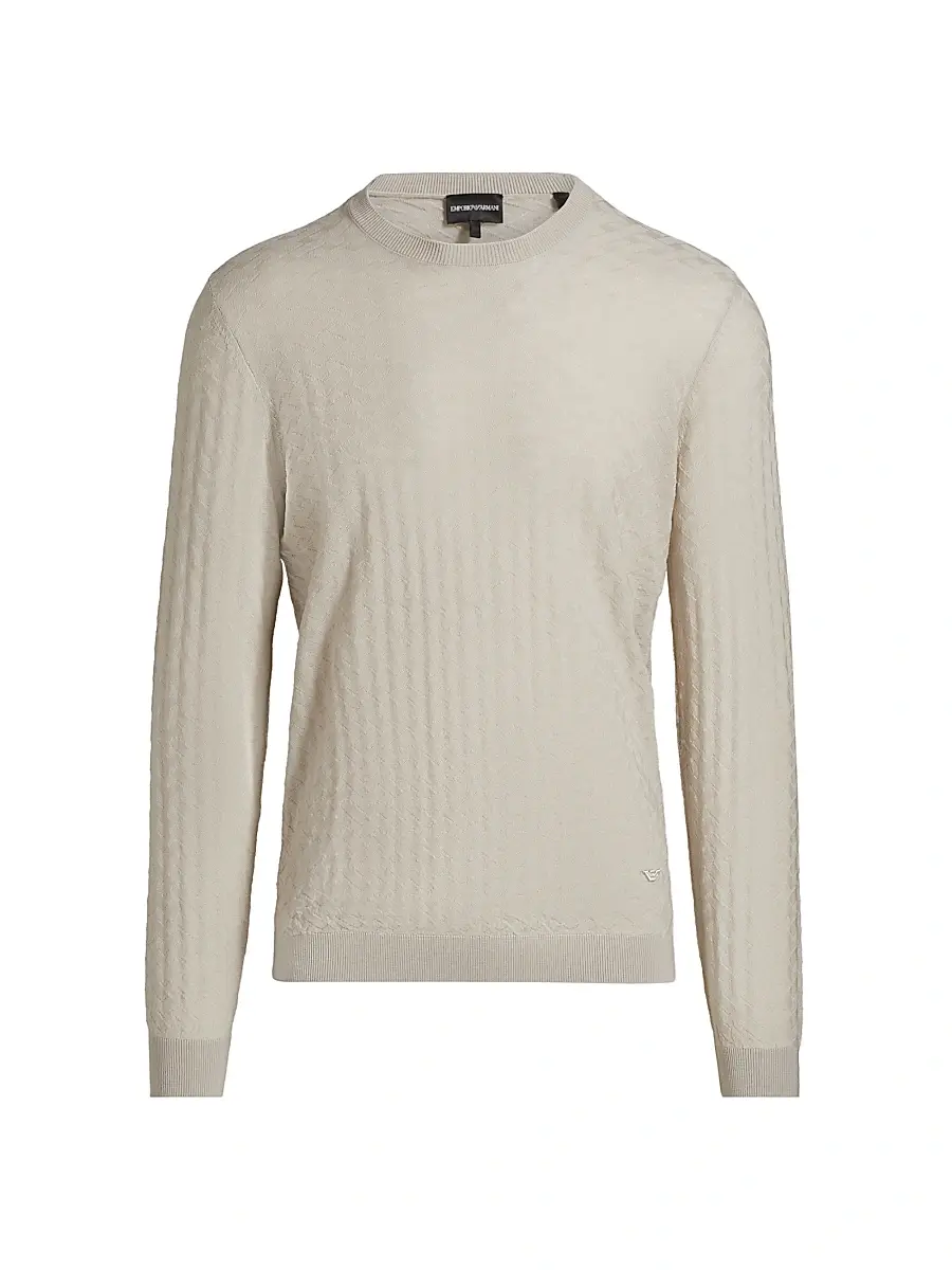 Emporio Armani Men's Tonal Basket-Weave Virgin Wool Sweater | Image 1 Emporio Armani Men's Tonal Basket-Weave Virgin Wool Sweater | Image 1