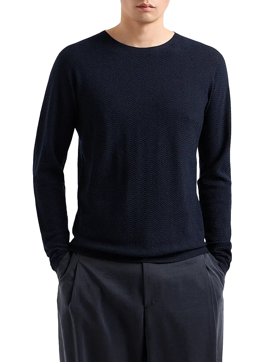 Giorgio Armani Men's Herringbone Crewneck Sweater | Thumbnail 3