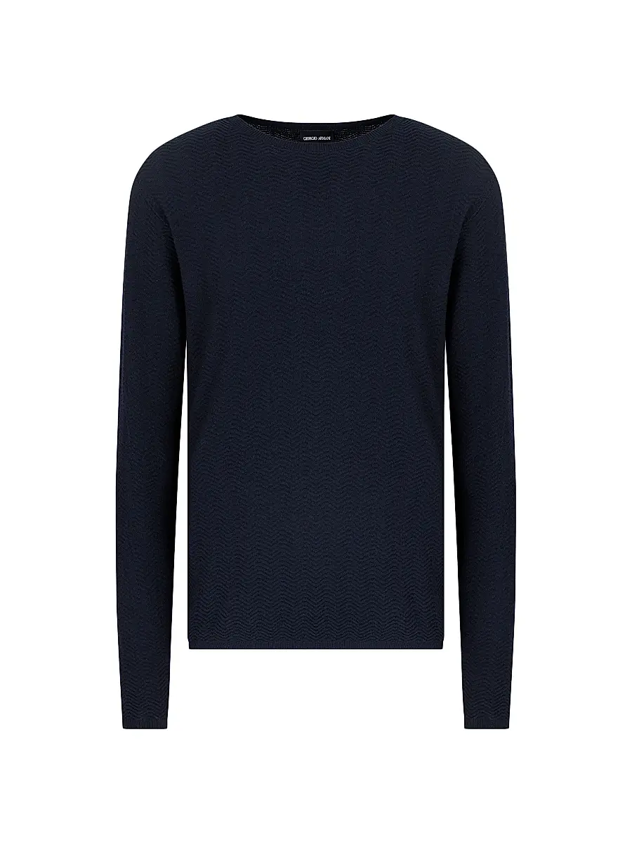 Giorgio Armani Men's Herringbone Crewneck Sweater - Night Blue - Size 40 | Image 1 Giorgio Armani Men's Herringbone Crewneck Sweater - Night Blue - Size 40 | Image 1