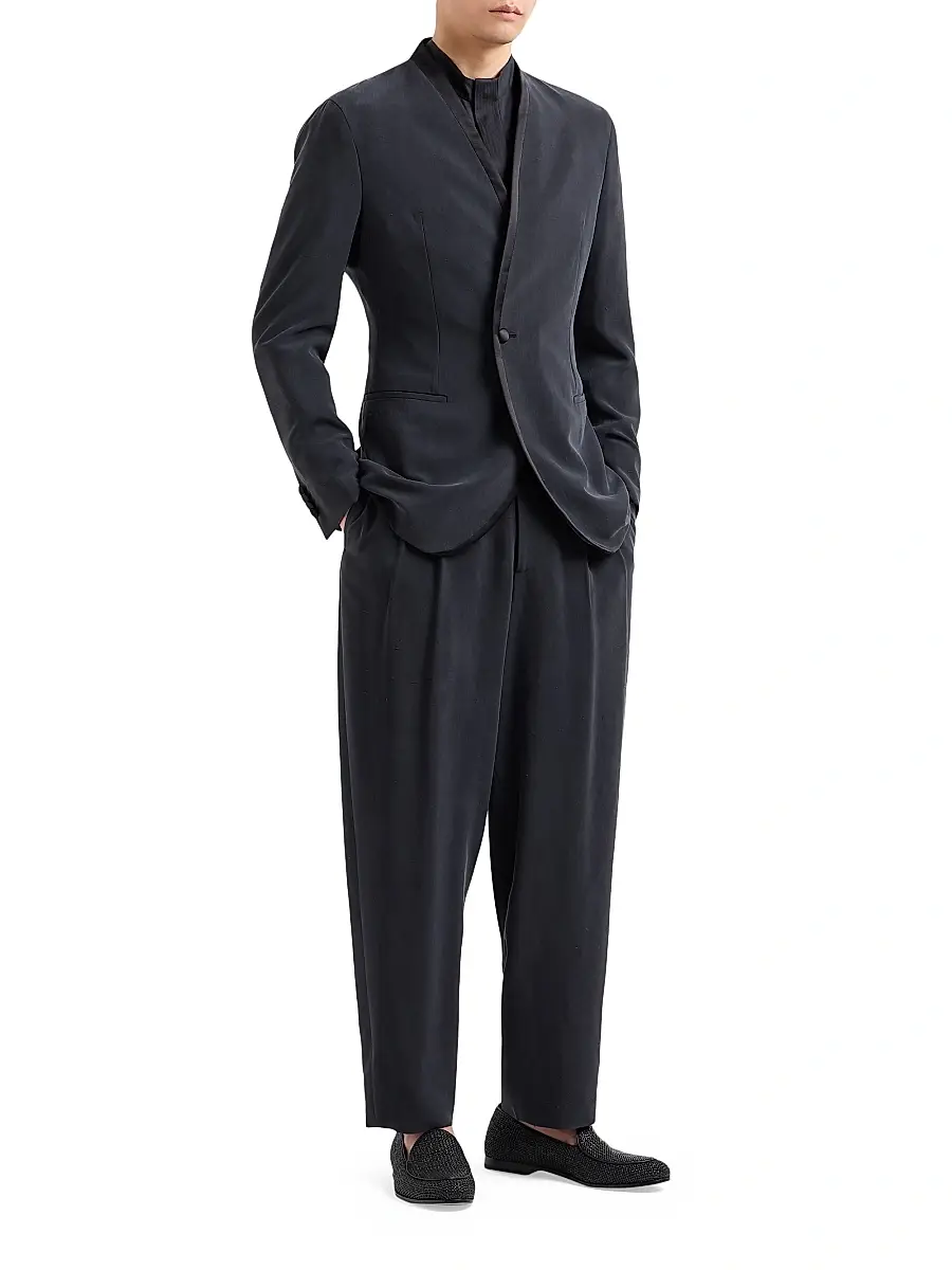 Giorgio Armani Men's Nero Collar Covered Placket Shirt | Thumbnail 2 Giorgio Armani Men's Nero Collar Covered Placket Shirt | Thumbnail 2