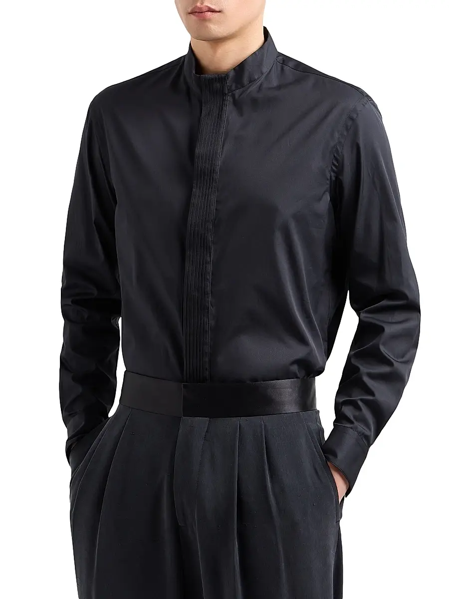 Giorgio Armani Men's Nero Collar Covered Placket Shirt | Thumbnail 3 Giorgio Armani Men's Nero Collar Covered Placket Shirt | Thumbnail 3