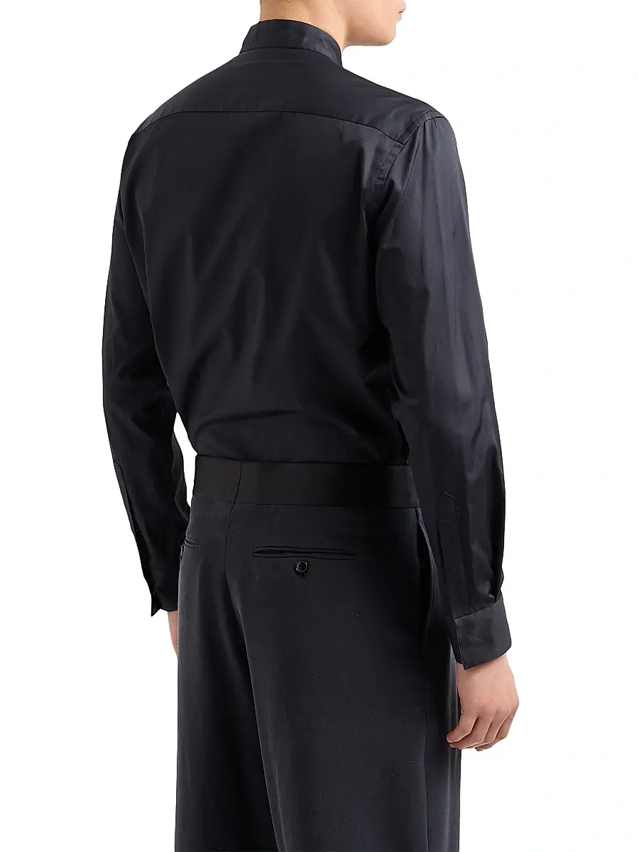 Giorgio Armani Men's Nero Collar Covered Placket Shirt | Thumbnail 4 Giorgio Armani Men's Nero Collar Covered Placket Shirt | Thumbnail 4